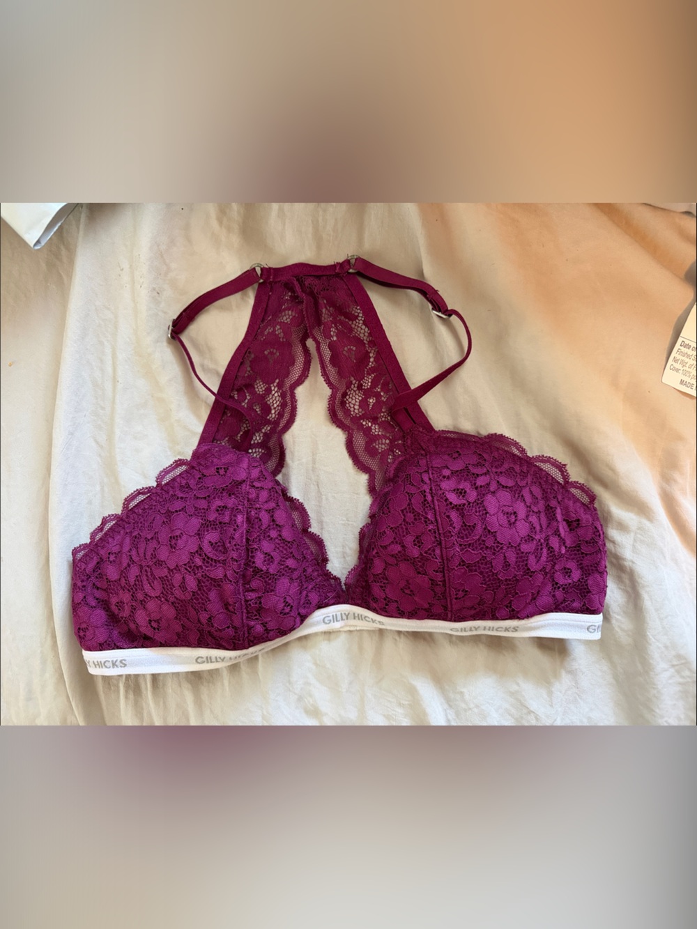 Gilly Hicks Floral Lace Racerback Bralette in Magenta